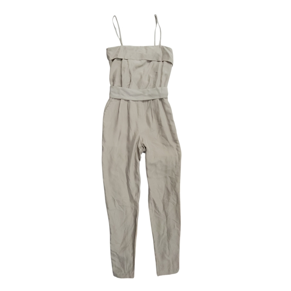 Reiss Kate Silk Tie Waist Skinny Leg Jumpsuit Womens 4 Taupe - Picture 3 of 16
